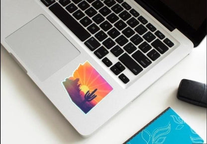 Holographic Arizona Sunset Sticker | Shiny State Outline Decal | Desert Cactus Vinyl | Travel Souvenir Gift | Dazzling Sonoran Aesthetic |