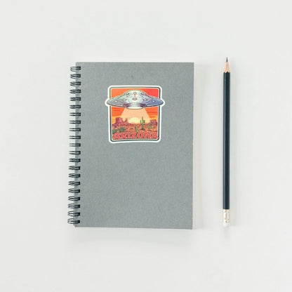 ARIZONA UFO Sticker | Alien Desert Decal | Retro Sci Fi Travel Art | Southwestern Conspiracy Vinyl | Unique Arizona Gift | Roswell Area 51