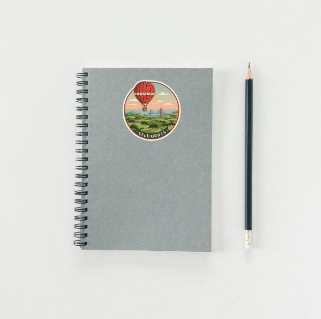 California Hot Air Balloon Sticker | Golden Gate Bridge Decal | Vintage Travel Art | San Francisco Souvenir Vinyl | Wanderlust Gift | Retro