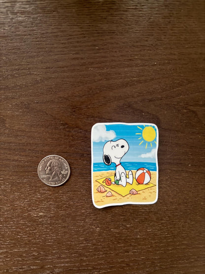 Snoopy Peanuts Beach Day Sticker - Cute Cartoon Dog Relaxing Decal - Summer Fun Sticker - Snoopy at the Beach Sticker - Peanuts Relaxing