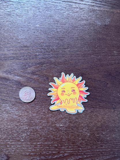 Cute Melting Sun Sticker | Happy Sun Decal | Summer Vibes Art | Good Vibes Vinyl | Sunshine Lover Gift | Funny Melting Sun Laptop Sticker