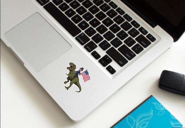 Abraham Lincoln Riding T-Rex Sticker - Funny Patriotic Dinosaur Decal - USA Flag History Vinyl Sticker - Lincoln on T-Rex with Flag Sticker