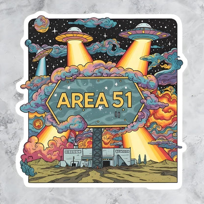 Area 51 Sticker - Psychedelic UFO Alien Invasion Decal - Trippy Retro Sci-Fi Vinyl Sticker - UFO Alien Sticker - Trippy Area 51 Psychedelic