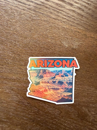 Holographic ARIZONA Grand Canyon Sticker | Shiny State Outline Decal | Travel Souvenir Vinyl | Dazzling Desert Landscape Art | Arizona Local