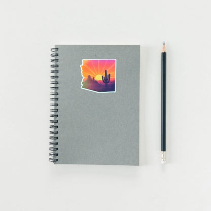 Holographic Arizona Sunset Sticker | Shiny State Outline Decal | Desert Cactus Vinyl | Travel Souvenir Gift | Dazzling Sonoran Aesthetic |