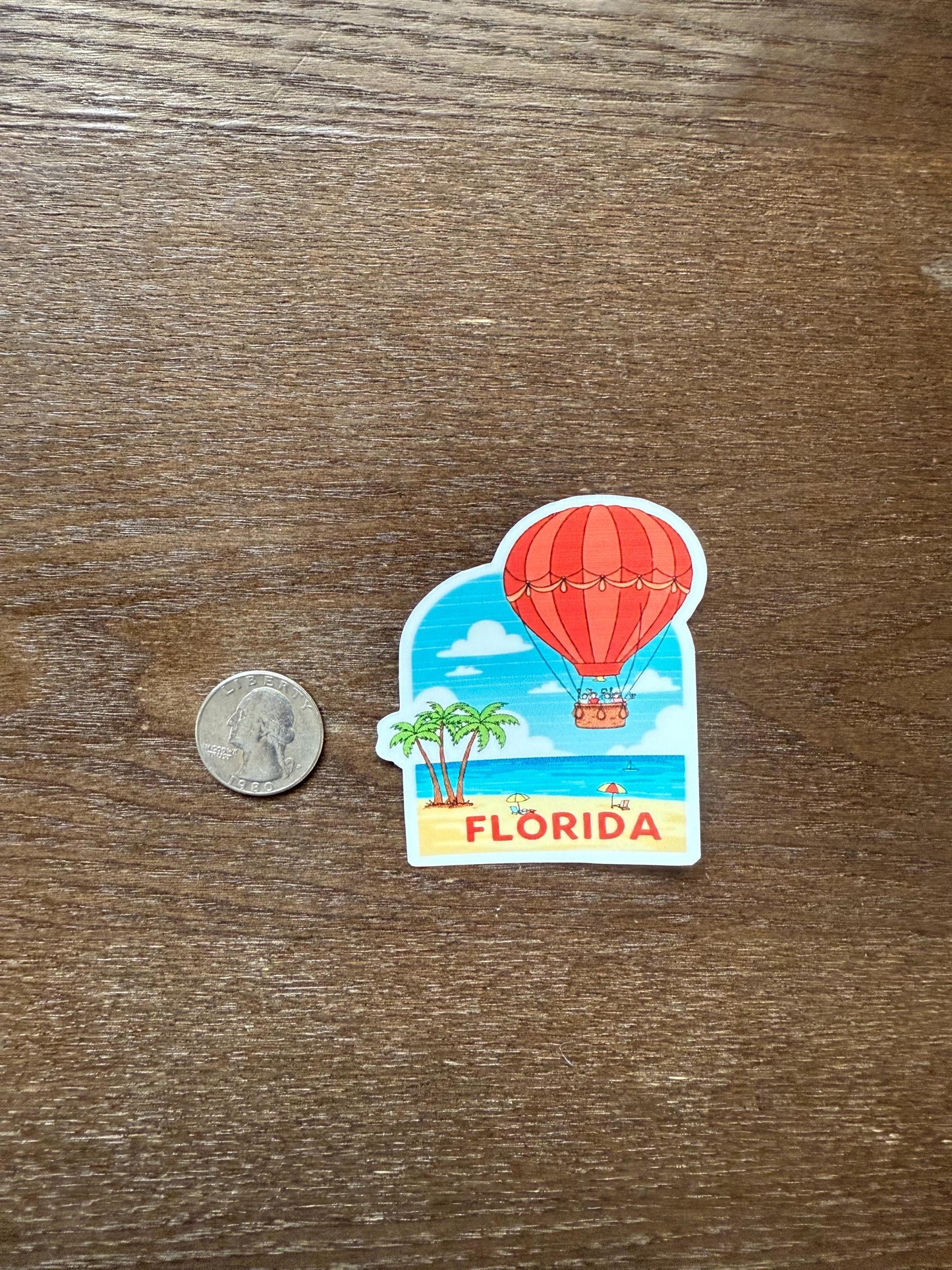 Florida Hot Air Balloon Sticker | Beach Vacation Decal | Retro Travel Art | Sunshine State Souvenir Vinyl | Wanderlust Gift | Florida Local