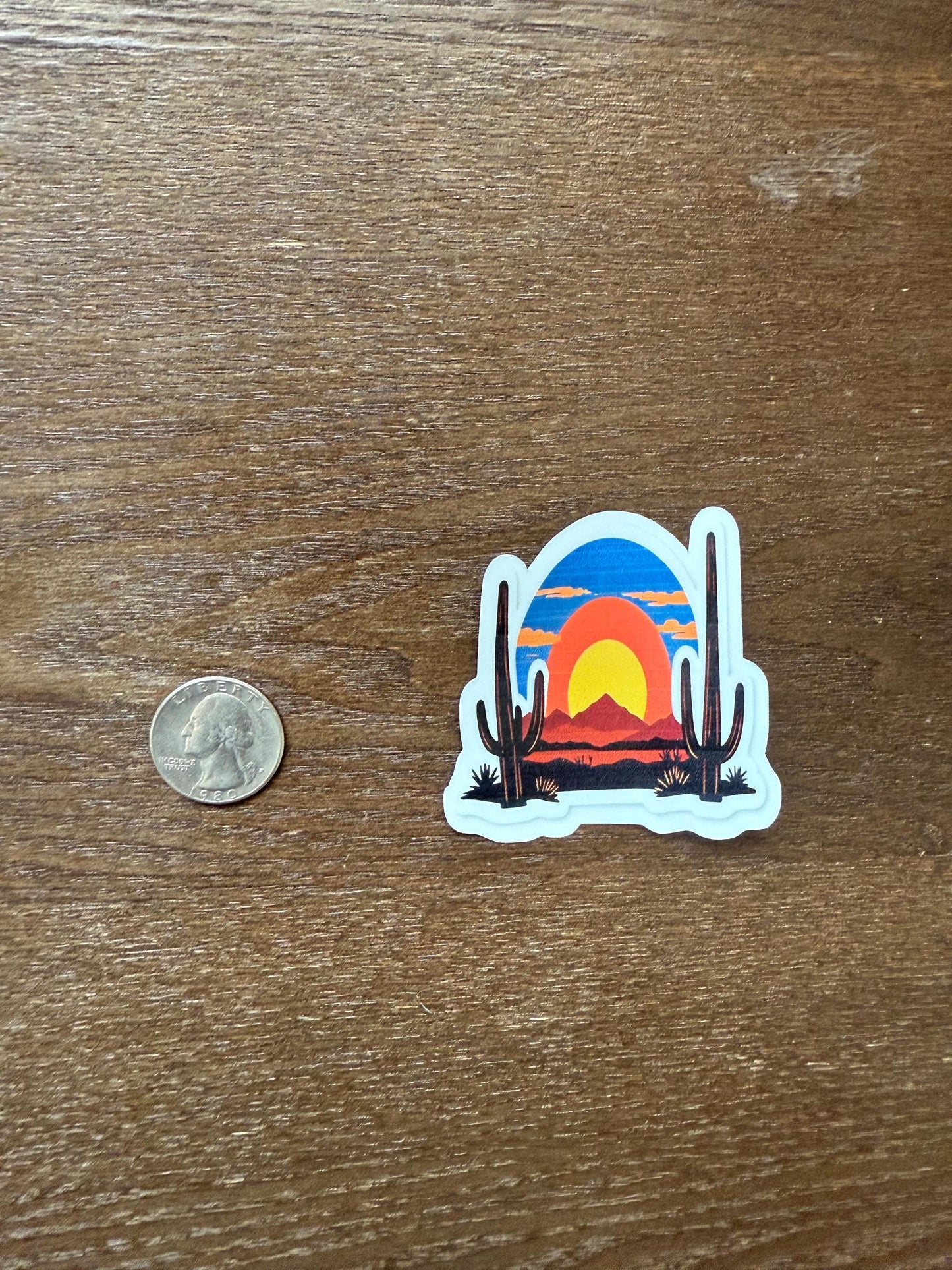 Circular Desert Sunset Sticker | Southwestern Landscape Decal | Saguaro Cactus Art | Nature Lover Vinyl | Aesthetic Vibe Gift |Desert Sunset