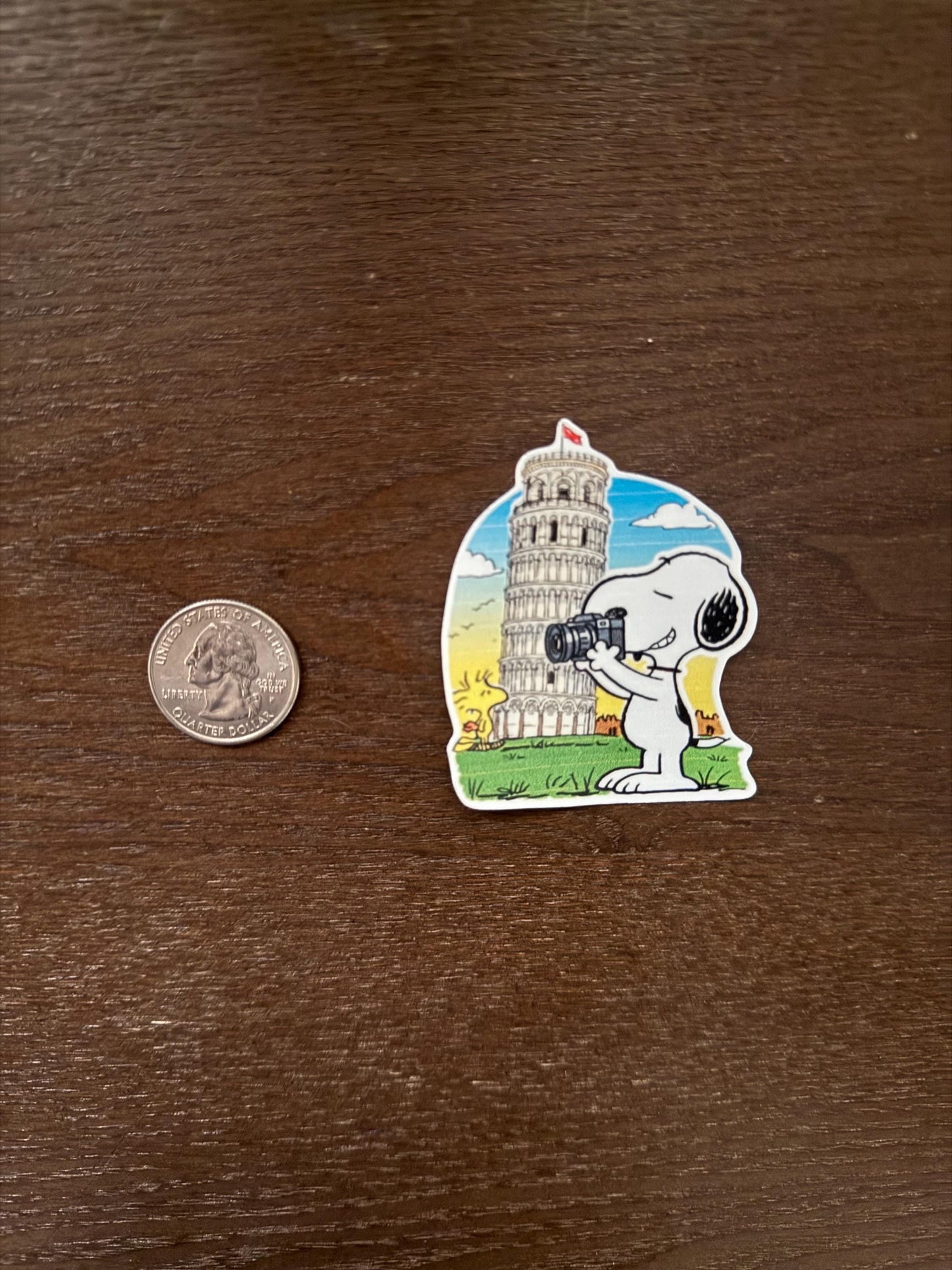 Snoopy Woodstock Pisa Sticker - Peanuts Leaning Tower Decal - Cartoon Dog - Bird Italy Sticker - Europe Travel Souvenir Sticker - Snoopy