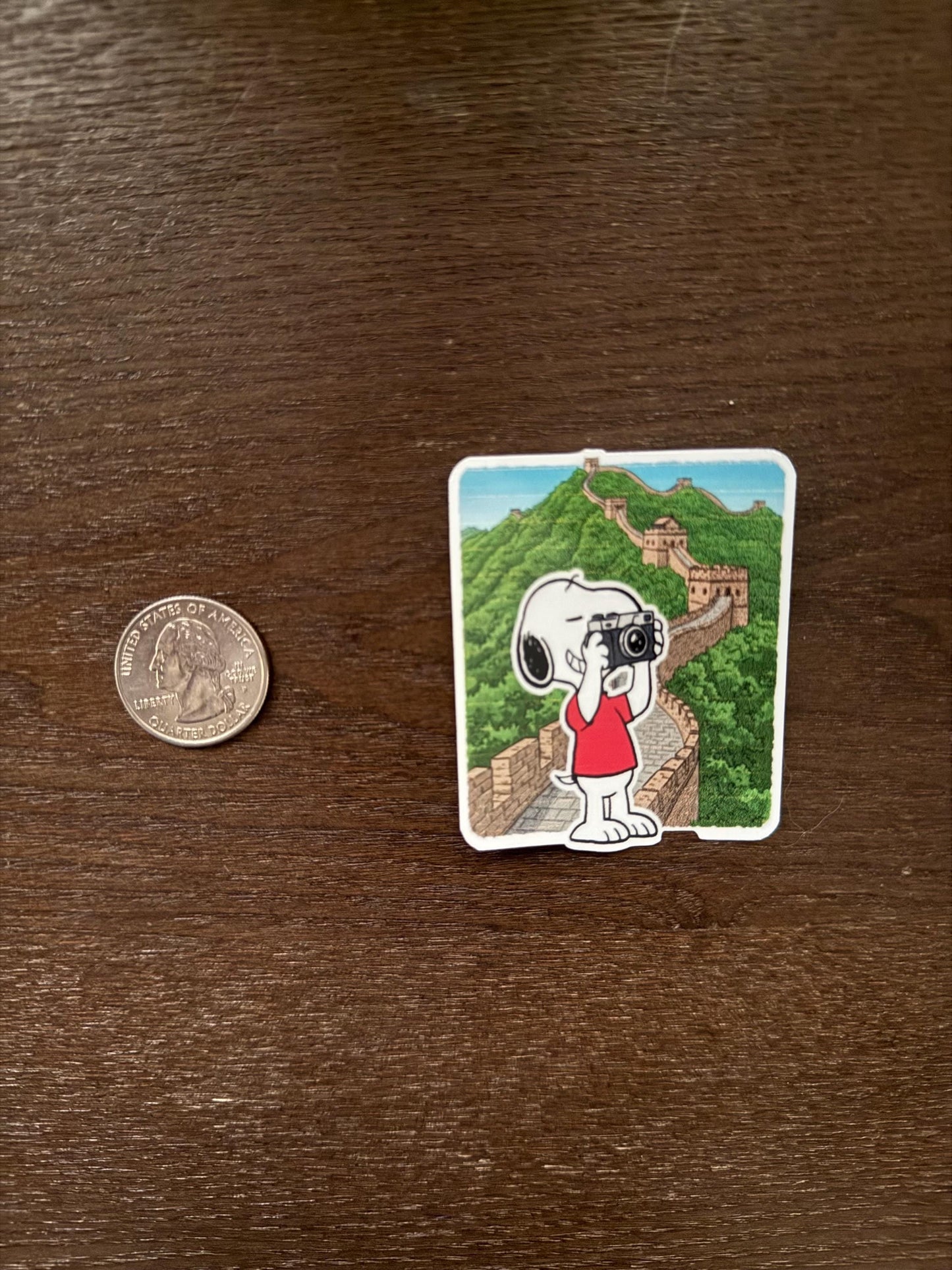 Snoopy at Great Wall Sticker - Peanuts in China Decal - Small Cartoon Travel Vinyl Sticker Great Wall of China Sticker - Snoopy Peanuts Tour