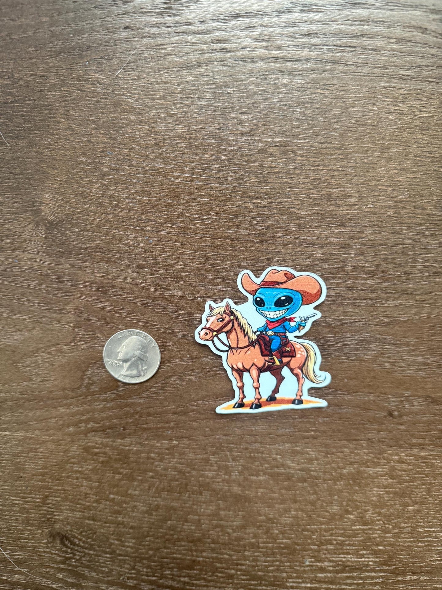 Cowboy Alien Sticker | Western Sci-Fi Decal | Extraterrestrial Rider Art | Funny Space Cowboy Vinyl | Rodeo Alien Gift | Unique Western Gift