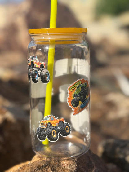 Monster Trucks Kids Tumbler with Lid & Straw - Reusable Plastic Cup - Boys Gift - Thumbler Drinkware - Party Favor - Stocking Stuffer - Cup