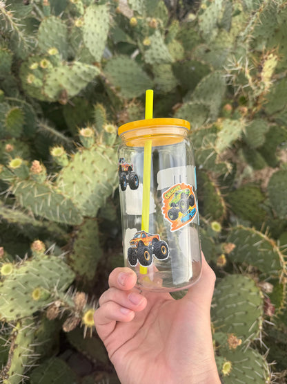 Monster Trucks Kids Tumbler with Lid & Straw - Reusable Plastic Cup - Boys Gift - Thumbler Drinkware - Party Favor - Stocking Stuffer - Cup