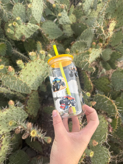 Monster Trucks Kids Tumbler with Lid & Straw - Reusable Plastic Cup - Boys Gift - Thumbler Drinkware - Party Favor - Stocking Stuffer - Cup