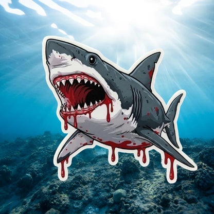 Bloody Great White Shark Sticker | Jaws Horror Decal | Scary Ocean Predator Art | Spooky Marine Life Vinyl | Shark Week Fan Gift | Unique