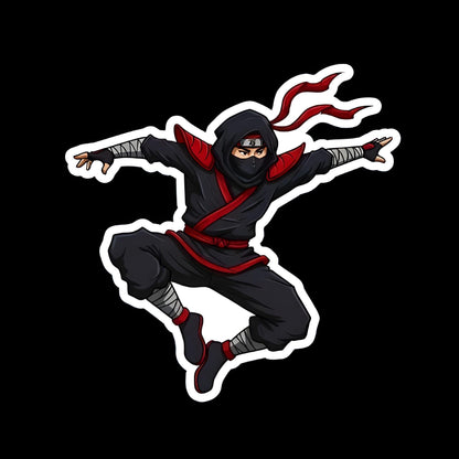 Ninja character in a dynamic pose with red accents on a black background