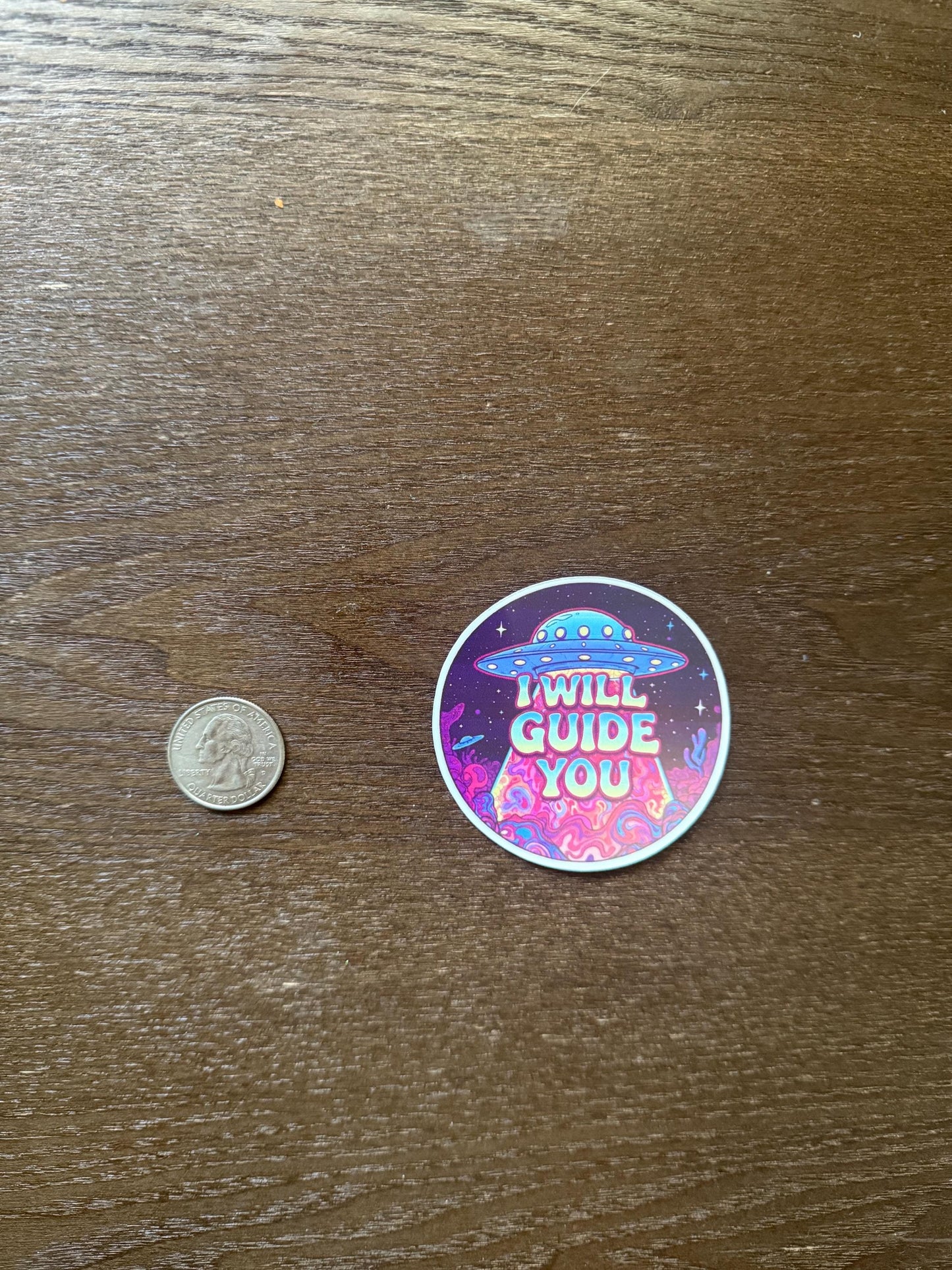 I Will Guide You UFO Sticker - Psychedelic Alien Spacecraft Decal - Trippy Vinyl Sticker - UFO Guide Sticker - Psychedelic Alien Lands -