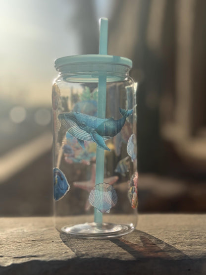16oz Ocean Tumbler - 3D Sea Turtle Cup - Sea Life Iced Coffee Cup - Plastic Tumbler with Lid and Straw -Beach Lover Gift- Summer Vibes Whale