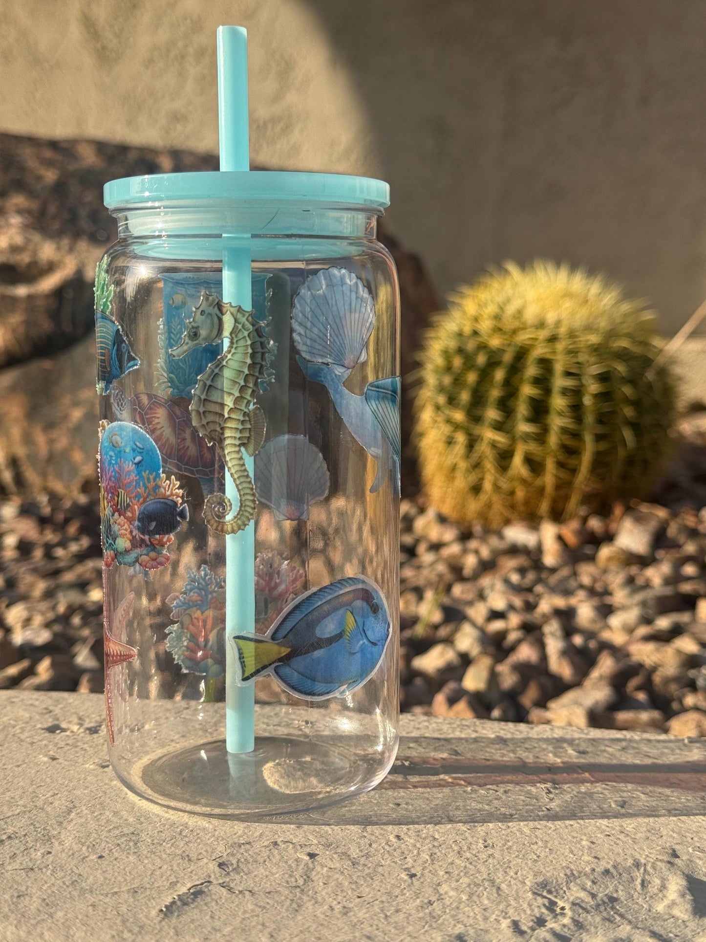 16oz Ocean Tumbler - 3D Sea Turtle Cup - Sea Life Iced Coffee Cup - Plastic Tumbler with Lid and Straw -Beach Lover Gift- Summer Vibes Whale
