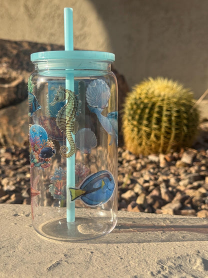 16oz Ocean Tumbler - 3D Sea Turtle Cup - Sea Life Iced Coffee Cup - Plastic Tumbler with Lid and Straw -Beach Lover Gift- Summer Vibes Whale