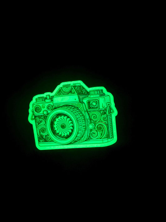 Glow in the Dark Camera Sticker | Psychedelic Photography Decal | Trippy Photo Lover Gift | Retro Camera Art | UV Reactive Vinyl | Laptop