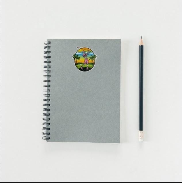 Skeleton Golf Sticker - Tropical Golfing Skeleton Decal - Funny Golf Sticker - Palm Tree Sunset Golf Art - Hawaiian Shirt Skull Sticker,