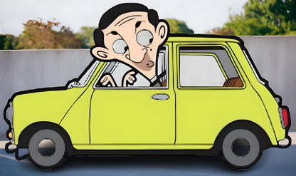 Mr Bean Car Sticker | Classic Mini Cooper Decal | Funny British Comedy Art | Iconic TV Show Vinyl | Mr Bean Fan Gift | Quirky Laptop Sticker