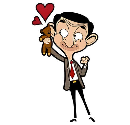 Mr. Bean & Teddy Sticker | Love Heart Decal | Funny British Comedy Art | Nostalgic Cartoon Vinyl | Mr Bean Fan Gift | Cute Bear Lover