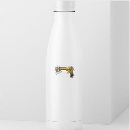 Golden Gun Pop Art Sticker | "BANG!" Comic Book Decal | Unique Weapon Art | Retro Pop Culture Vinyl | Laptop Sticker | Water Bottle Sticker
