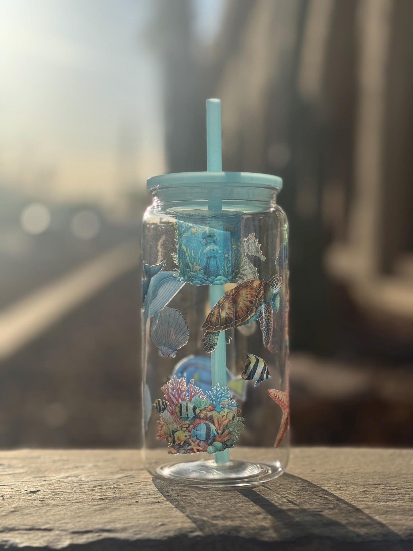 16oz Ocean Tumbler - 3D Sea Turtle Cup - Sea Life Iced Coffee Cup - Plastic Tumbler with Lid and Straw -Beach Lover Gift- Summer Vibes Whale
