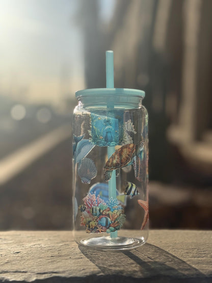 16oz Ocean Tumbler - 3D Sea Turtle Cup - Sea Life Iced Coffee Cup - Plastic Tumbler with Lid and Straw -Beach Lover Gift- Summer Vibes Whale