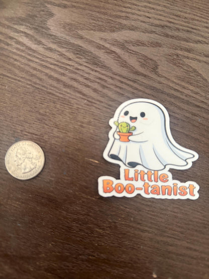 Little Boo-tanist Ghost & Cactus Sticker | Funny Plant Lover Decal | Cute Spooky Pun Vinyl | Halloween Kawaii Art | Succulent Gardener Gift