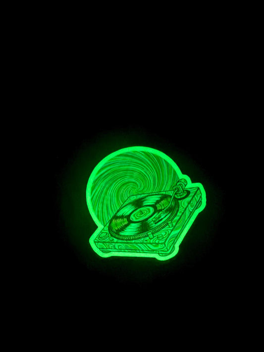 Glow in the Dark Turntable Sticker | Psychedelic Vinyl Decal | Trippy Music Lover Gift | Retro DJ Gear Sticker | UV Reactive Record Player