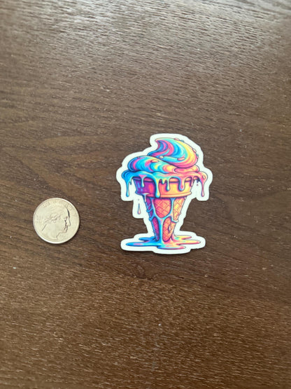 Glow in the Dark Melting Ice Cream Sticker | Psychedelic Dessert Decal | Trippy Food Art | Colorful Ice Cream Cone Vinyl | UV Reactive Sweet