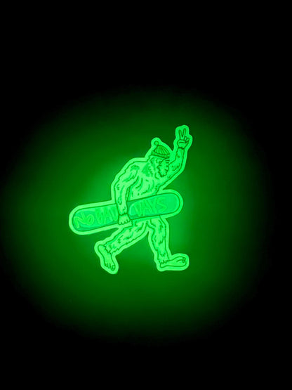 Glow in the Dark Yeti Snowboard Sticker | Bigfoot Decal | Ski & Snowboard Vibe | Winter Sports Gift | UV Reactive Yeti Art | Laptop Sticker