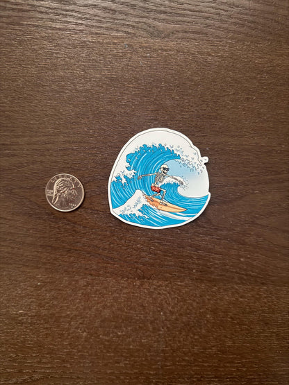 Skeleton Surfer Sticker | Ocean Wave Decal | Beach Vibe Art | Funny Skull Surfing Vinyl | Summer Sports Watersports Gift | Coastal Decor