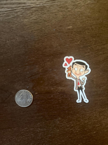 Mr. Bean & Teddy Sticker | Love Heart Decal | Funny British Comedy Art | Nostalgic Cartoon Vinyl | Mr Bean Fan Gift | Cute Bear Lover