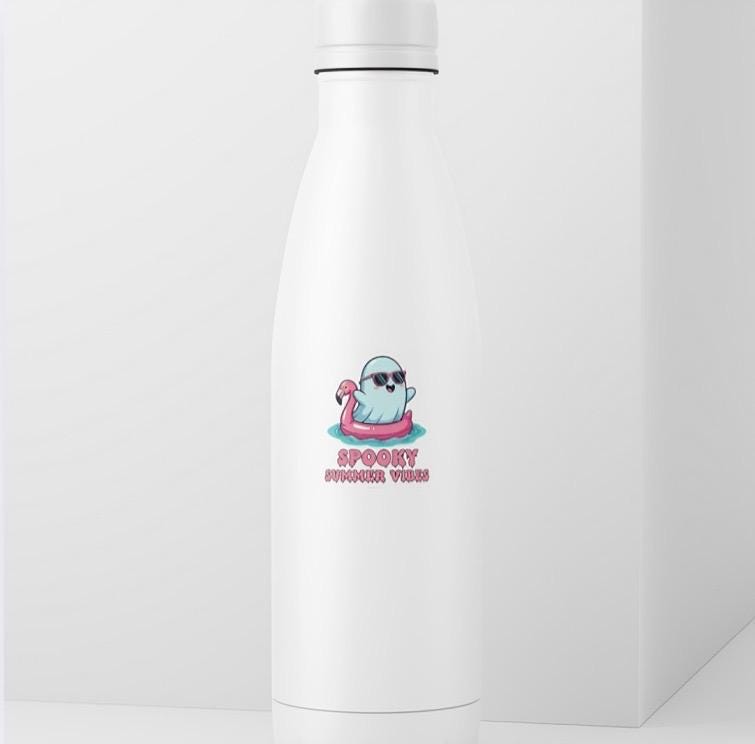 Spooky Summer Vibes Ghost Sticker | Cute Flamingo Float Decal | Halloween in July Art | Funny Summerween Vinyl | Ghostly Beach Lover Gift