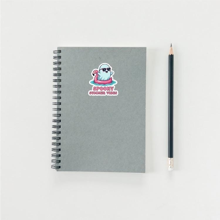 Spooky Summer Vibes Ghost Sticker | Cute Flamingo Float Decal | Halloween in July Art | Funny Summerween Vinyl | Ghostly Beach Lover Gift