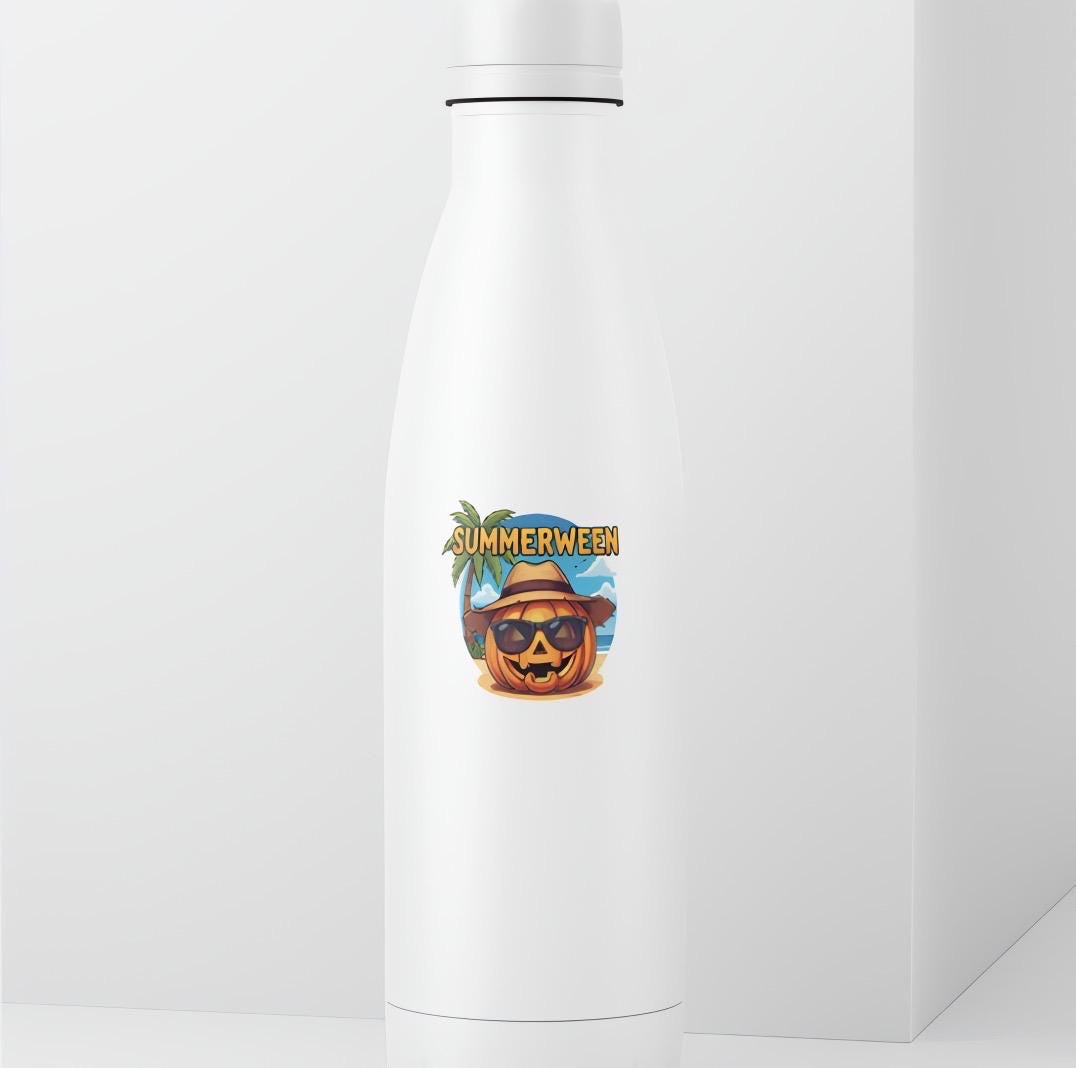 Summerween Pumpkin Beach Sticker | Halloween in July Decal | Funny Spooky Summer Art | Jack O Lantern Beach Vinyl | Tropical Halloween Gift