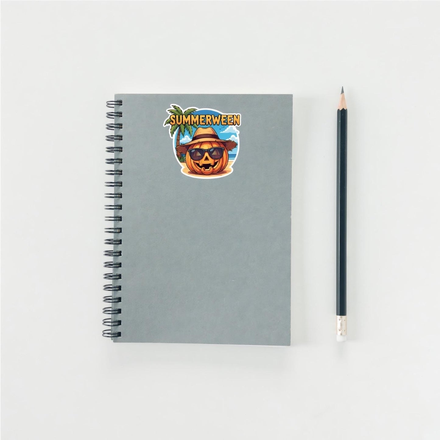 Summerween Pumpkin Beach Sticker | Halloween in July Decal | Funny Spooky Summer Art | Jack O Lantern Beach Vinyl | Tropical Halloween Gift