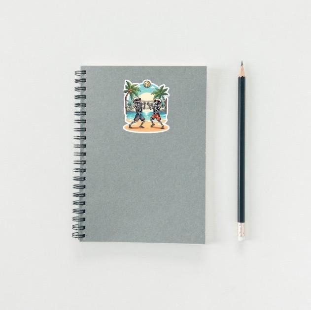 Skeleton Beach Volleyball Sticker | Summer Spooky Decal | Funny Skull Sports Art | Beach Day Vinyl | Volleyball Player Gift | Summerween |