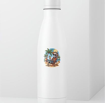 Chillin' Skeleton Beach Sticker | Summerween Vacation Decal | Funny Skull Relaxing Art | Tropical Beach Vinyl | Laid Back Spooky Gift