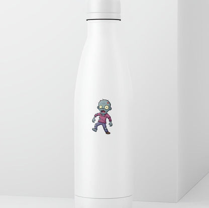 White cylindrical container with a cartoon zombie character on a white background