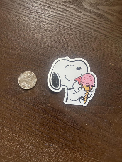 Snoopy Eating Ice Cream Sticker | Peanuts Summer Treat Decal | Cute Food Art | Cartoon Dog Vinyl | Snoopy Laptop Sticker | Snoopy for gift