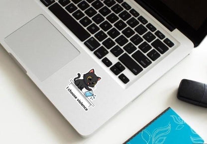 I Choose Violence Cat Sticker | Funny Cat Meme Decal | Mischievous Pet Art | Black Cat Humor Vinyl | Sarcastic Cat Lover Gift | Laptop Decal