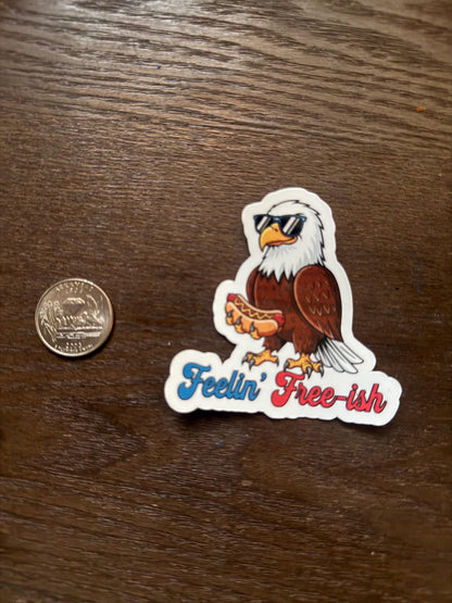 Feelin' Free-ish Bald Eagle Sticker | Funny 4th of July Decal | Hot Dog Patriotic Art | American Pride Vinyl | Independence Day Humor Gift