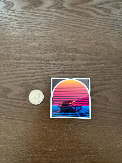 Outrun Synthwave Car Sticker | Retro 80s Aesthetic Decal | Vaporwave Grid Art | Neon Sunset Vehicle Vinyl | Cyberpunk Fan Gift | Arcade