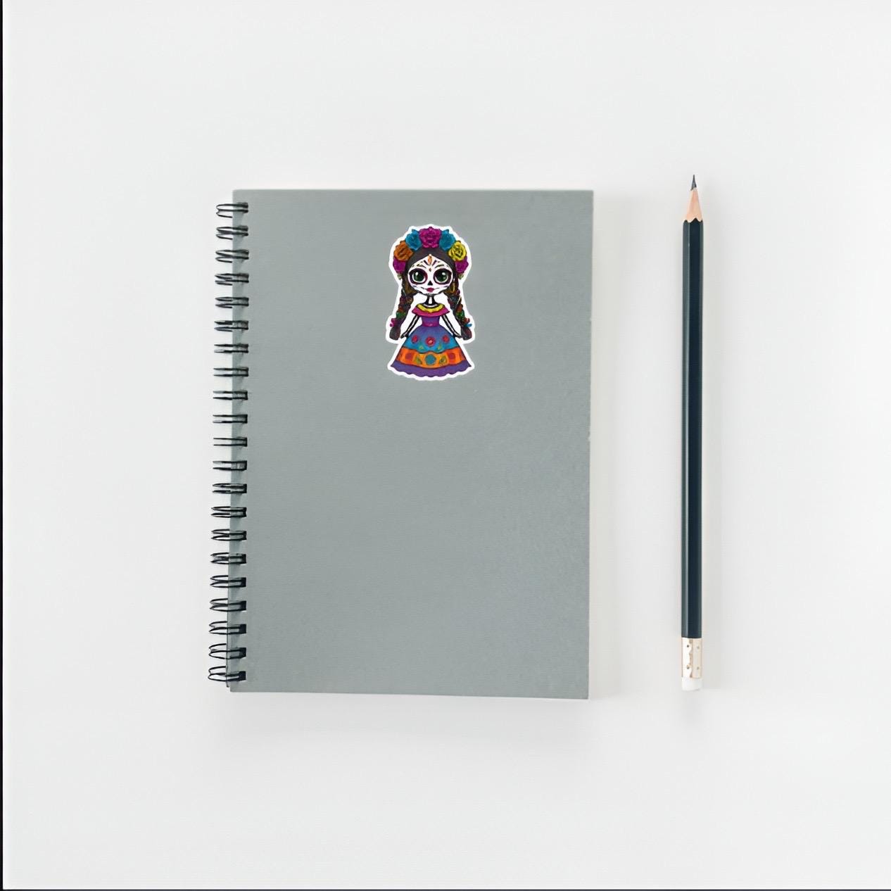 Cute Sugar Skull Girl Sticker | Día de los Muertos Decal | Calavera Art | Mexican Folk Art Vinyl | Colorful Halloween Gift | Frida Kahlo