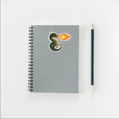 Fire Breathing Dragon Sticker | Green Fantasy Beast Decal | Mythical Creature Art | D&D DnD Gamer Vinyl | Dragon Lover Gift | DnD Tabletop
