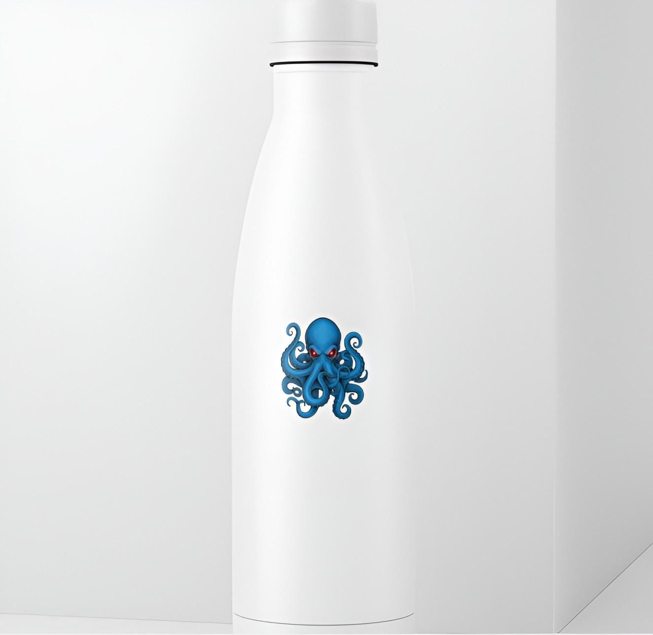 Blue Octopus Sticker | Red Eyes Kraken Decal | Deep Sea Monster Art | Ocean Lover Vinyl | Gothic Mythical Creature Gift | Tentacle Beast